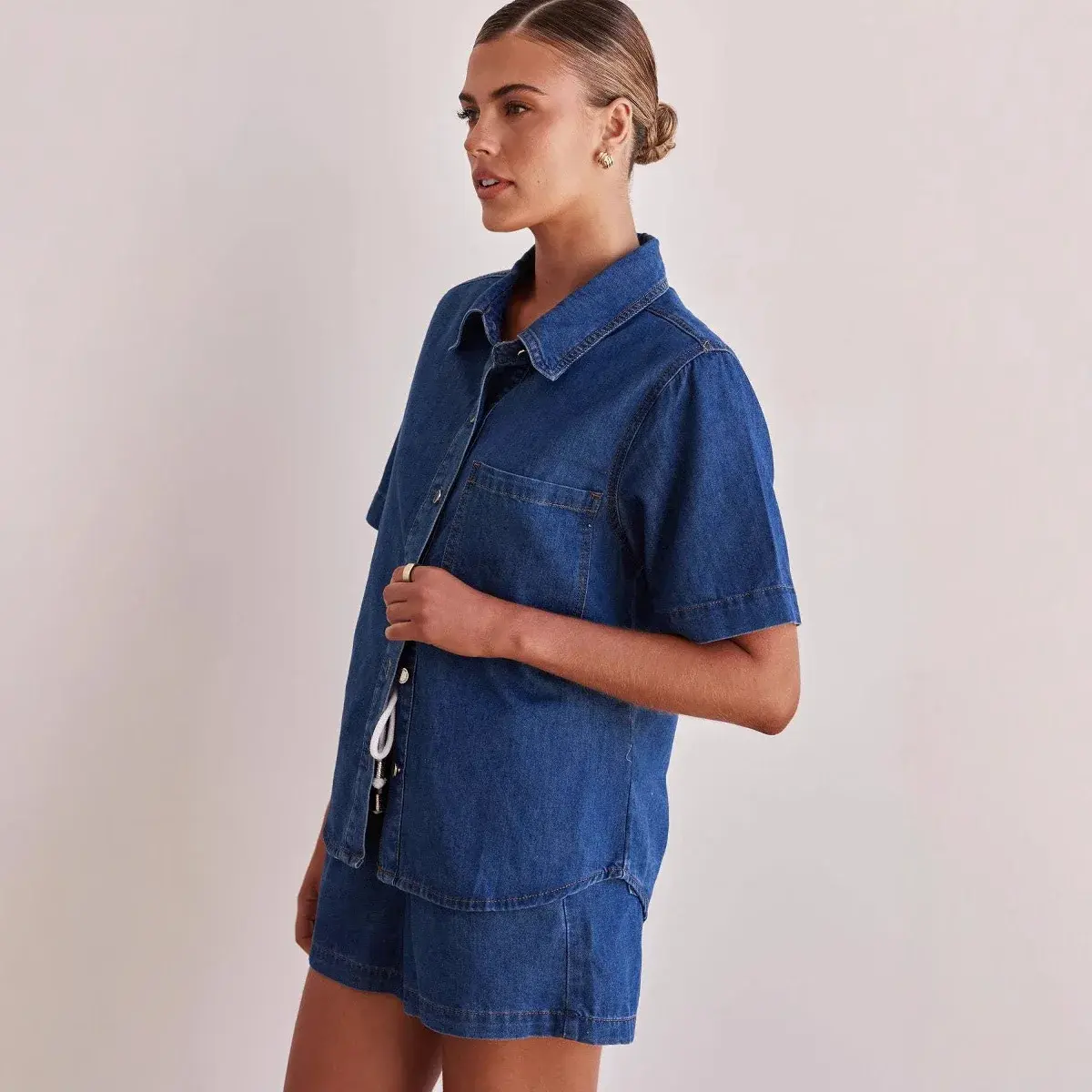 Denim Suits Women Shirt Short Sleeve Single Breasted Pocket Top High Waist Shorts Streetwear Y2k 2025 Vintage Two Piece Sets