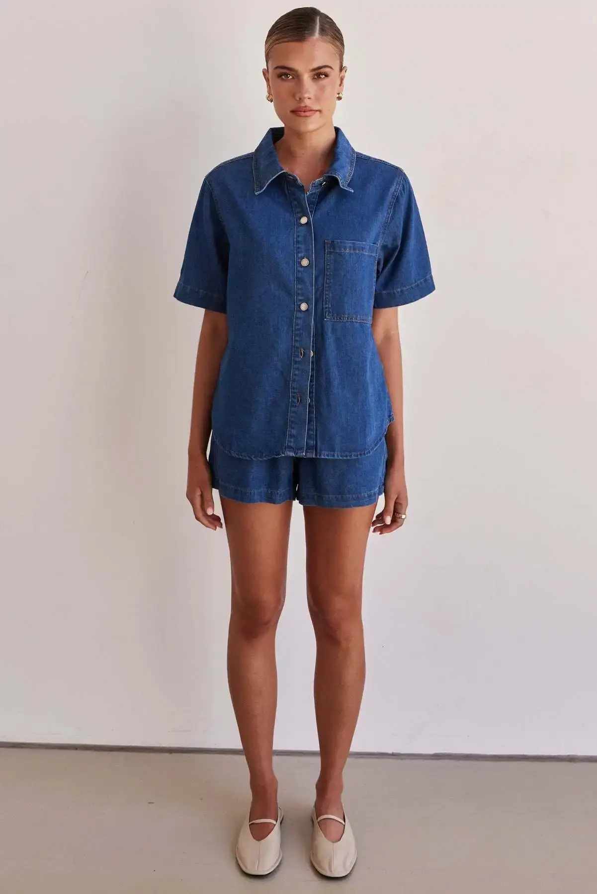 Denim Suits Women Shirt Short Sleeve Single Breasted Pocket Top High Waist Shorts Streetwear Y2k 2025 Vintage Two Piece Sets