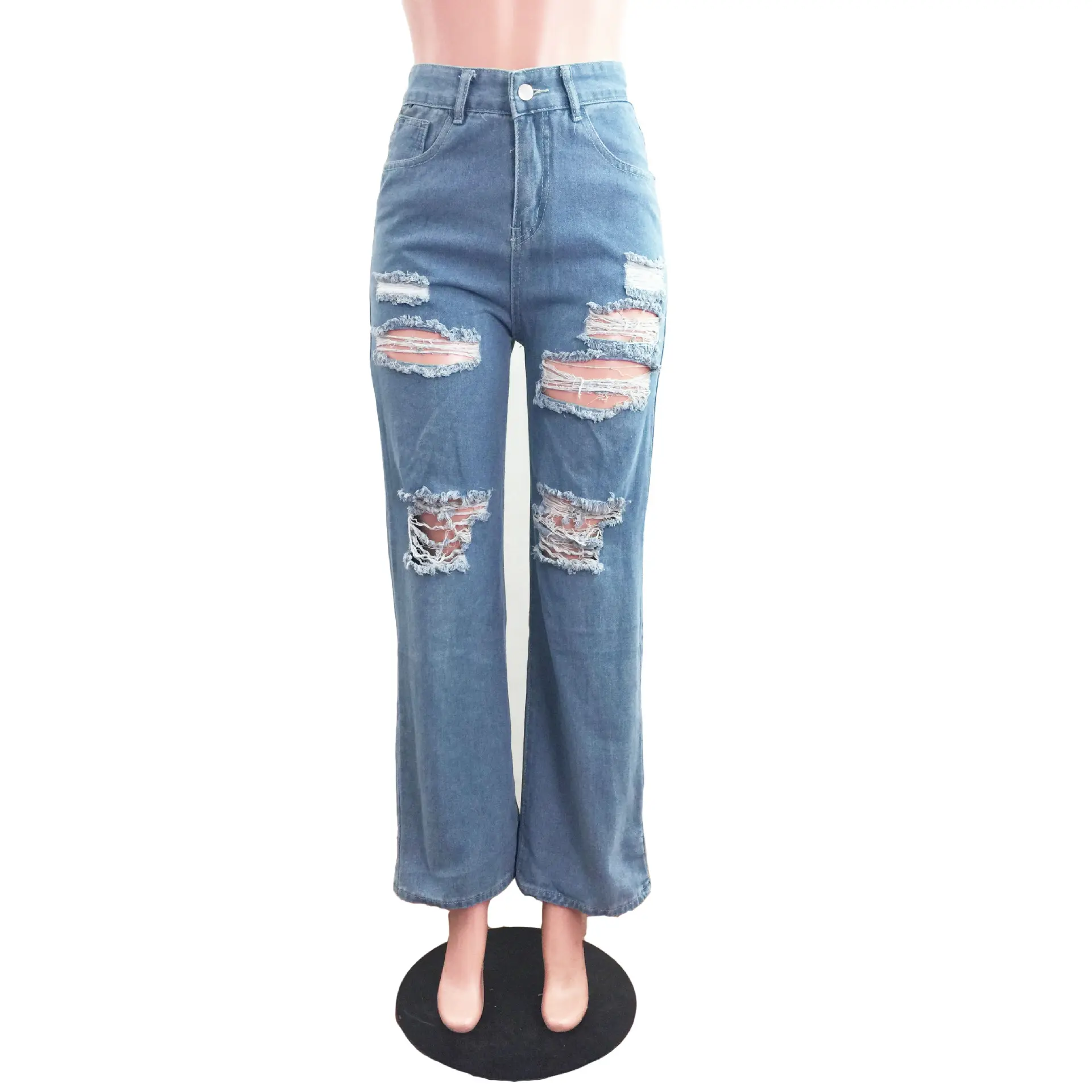 Denim Pants Women Mom Jeans Hole Long Pants Wide Leg Casual Loose High Waist Straight Trousers Y2k Streetwear Party Club