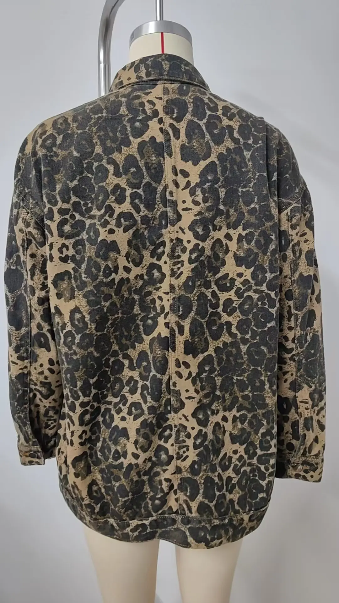 Denim Jacket Women Leopard Print Coat Washed Removable Hood Pockets Turn Down Collar Single Breasted 2025 Streetwear Outerwear