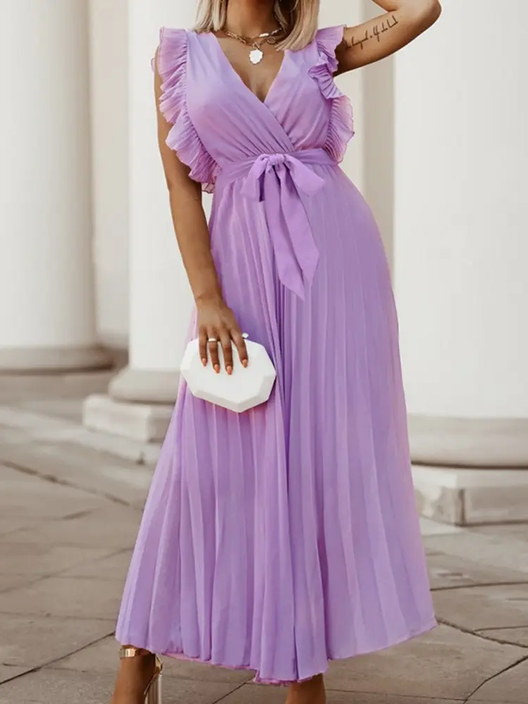 Elegant Dress Women Casual V Neck Office Shirt White Party Dress Y2k Streetwear Ruffles Sleeve Loose Sashes Party Dresses Robe