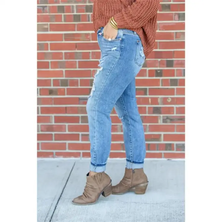 Jeans Women Long Pants Denim Hole Pencil Pant Y2k Streetwear High Waist Sexy Splice Temperament Straight Trousers Spring 2025