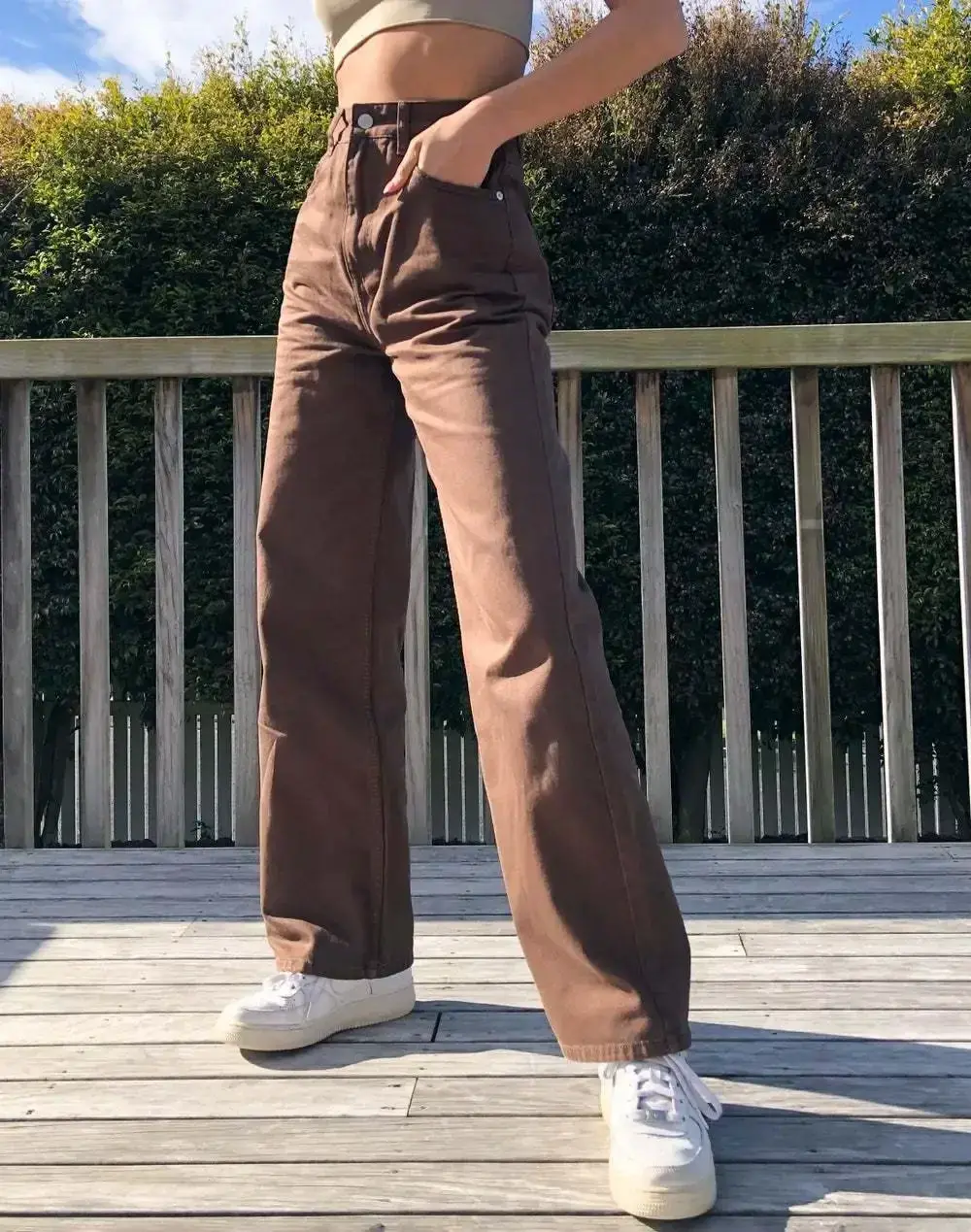Mom Jeans Women Straight Pants Denim Washing High Waist Loose Pockets Button Basics Color Holes Jeans Casual Wide Leg Trousers