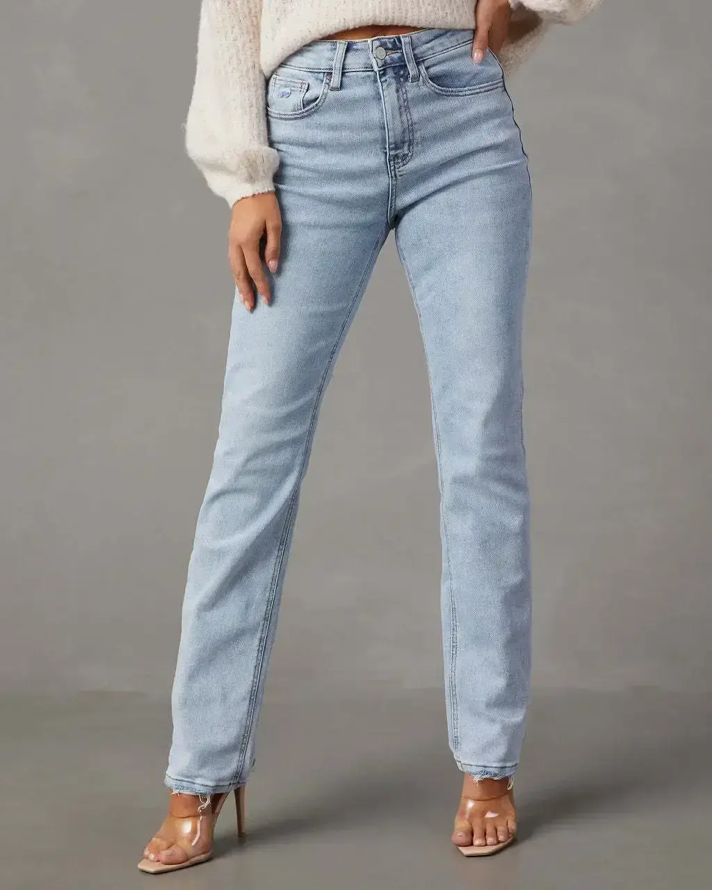 Jeans Women Denim Straight Pants High Waist Zipper Fly Flat Washing Slim Mom Pockets Office Lady Spring Autumn 2025 Solid Color