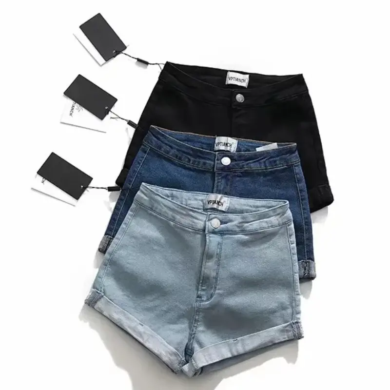 Denim Pant Women Shorts Jeans Short Pants Sexy Slim Fit High Waist Straight Trousers Y2k Streetwear Simple Splice Party Club