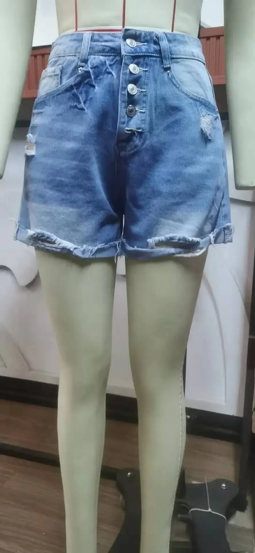 Shorts Women Distressed Hole Jeans Washed Single Breasted Pockets 2025 Mom Jeans Streetwear Denims Vintage Straight Short Pants