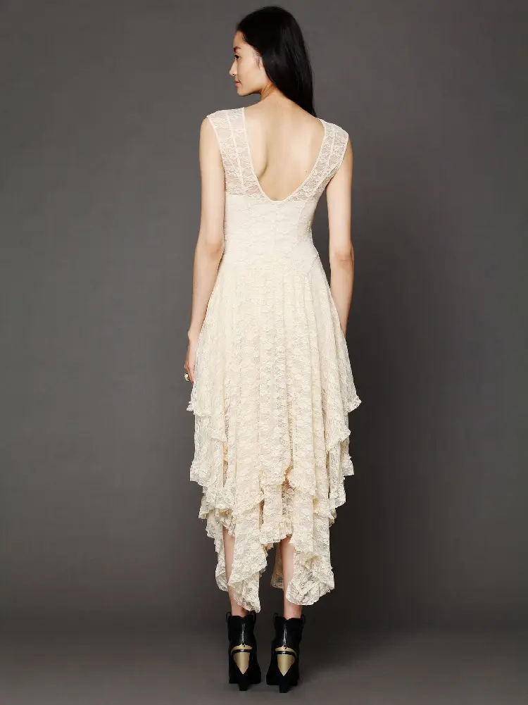 Women Dresses Sleeveless Dress Solid Color Round Neck Patchwork Lace Irregular Sexy Waist Ankle Length 2025 Party Dress Vestidos