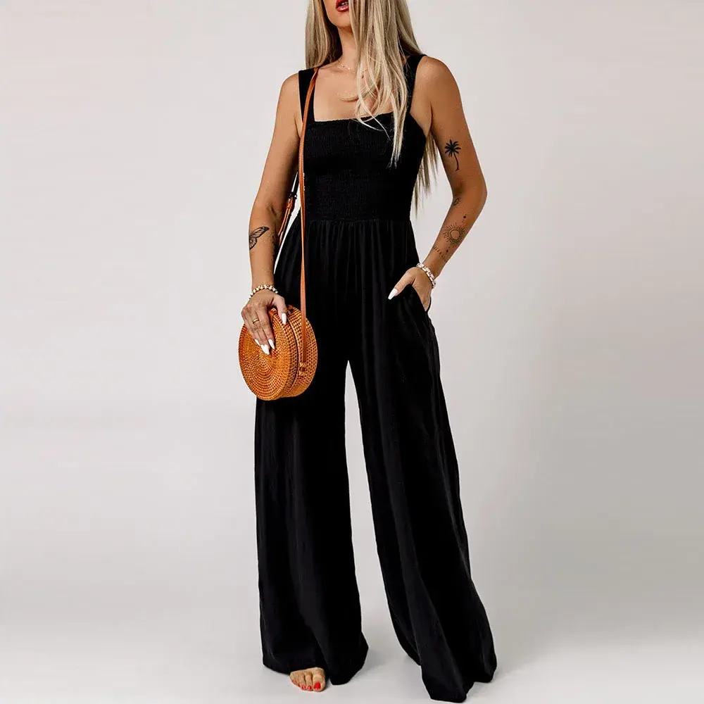 Elegant Women Jumpsuit 2023 Summer Sexy Suspenders Sleeveless One Piece Wide Leg Pants Office Work Clothes Ladies Overalls