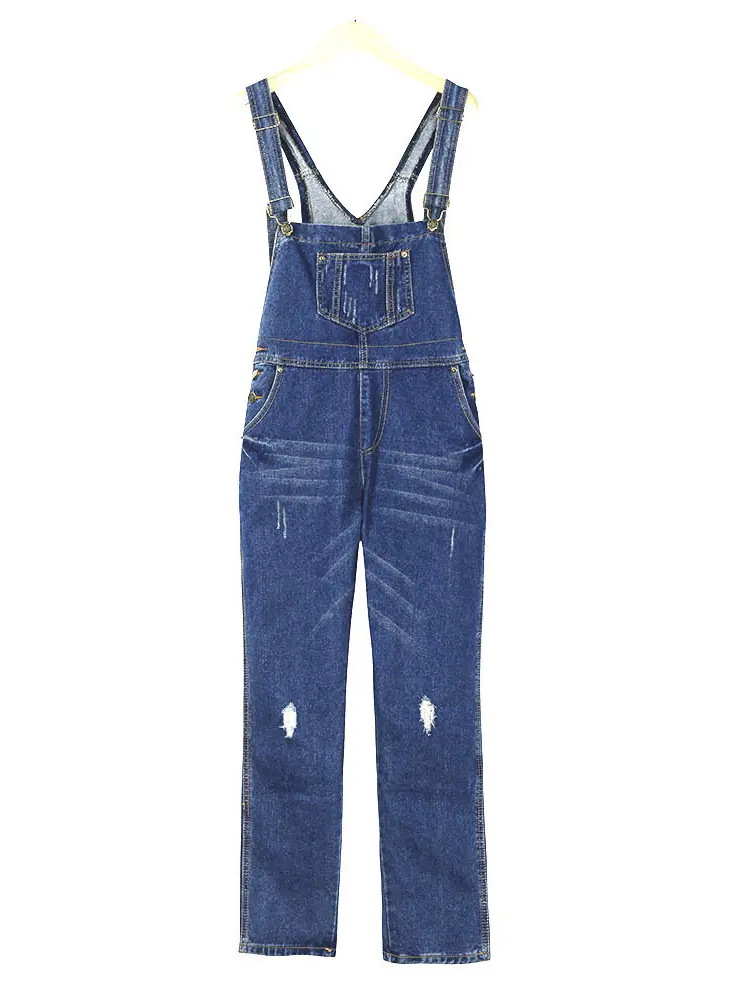Overalls Jeans Women Suspenders Blue Pants Denim Wide Leg Long Pant Jumpsuits Button Pocket Rompers Maxi Straight Trousers