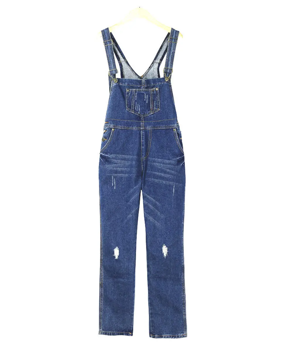 Overalls Jeans Women Suspenders Blue Pants Denim Wide Leg Long Pant Jumpsuits Button Pocket Rompers Maxi Straight Trousers