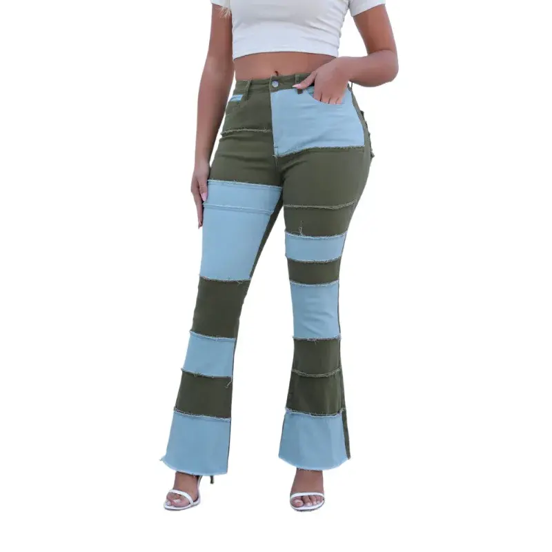 Denim Flare Pants Women Mom Jeans 2025 Streetwear High Waist Stretch Patchwork Distressed Y2k Vintage Ankle Length Trousers