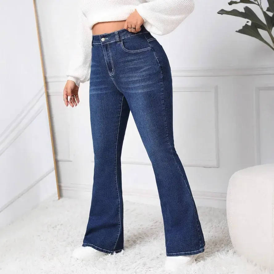 Flare Pants Jeans Women Embroidery Boot Cut Stretch High Waist Washed Distressed Pocket Streetwear Mom Jeans 2025 Denim Trousers