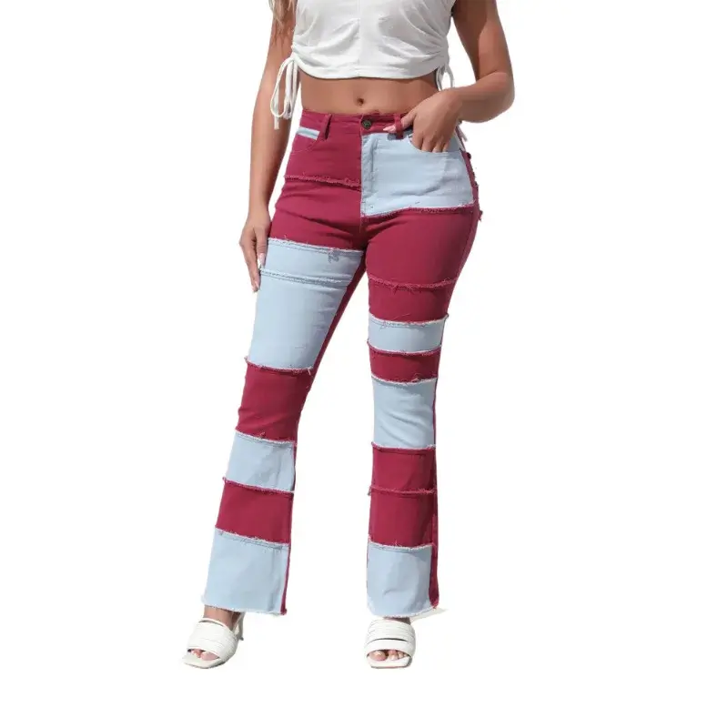 Denim Flare Pants Women Mom Jeans 2025 Streetwear High Waist Stretch Patchwork Distressed Y2k Vintage Ankle Length Trousers