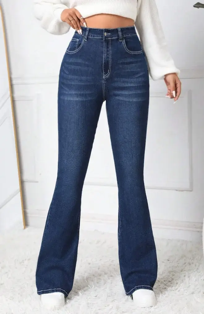 Flare Pants Jeans Women Embroidery Boot Cut Stretch High Waist Washed Distressed Pocket Streetwear Mom Jeans 2025 Denim Trousers