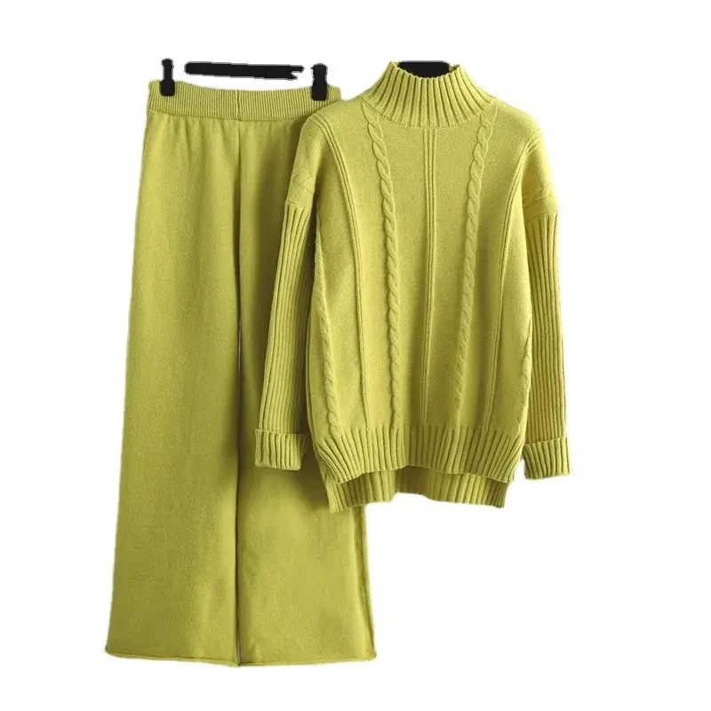 Knit Sweater Set for Women Two Piece Set Tracksuit Autumn Winter Matching Sets Turtleneck Sweater Elastic Trousers Suits Knitted