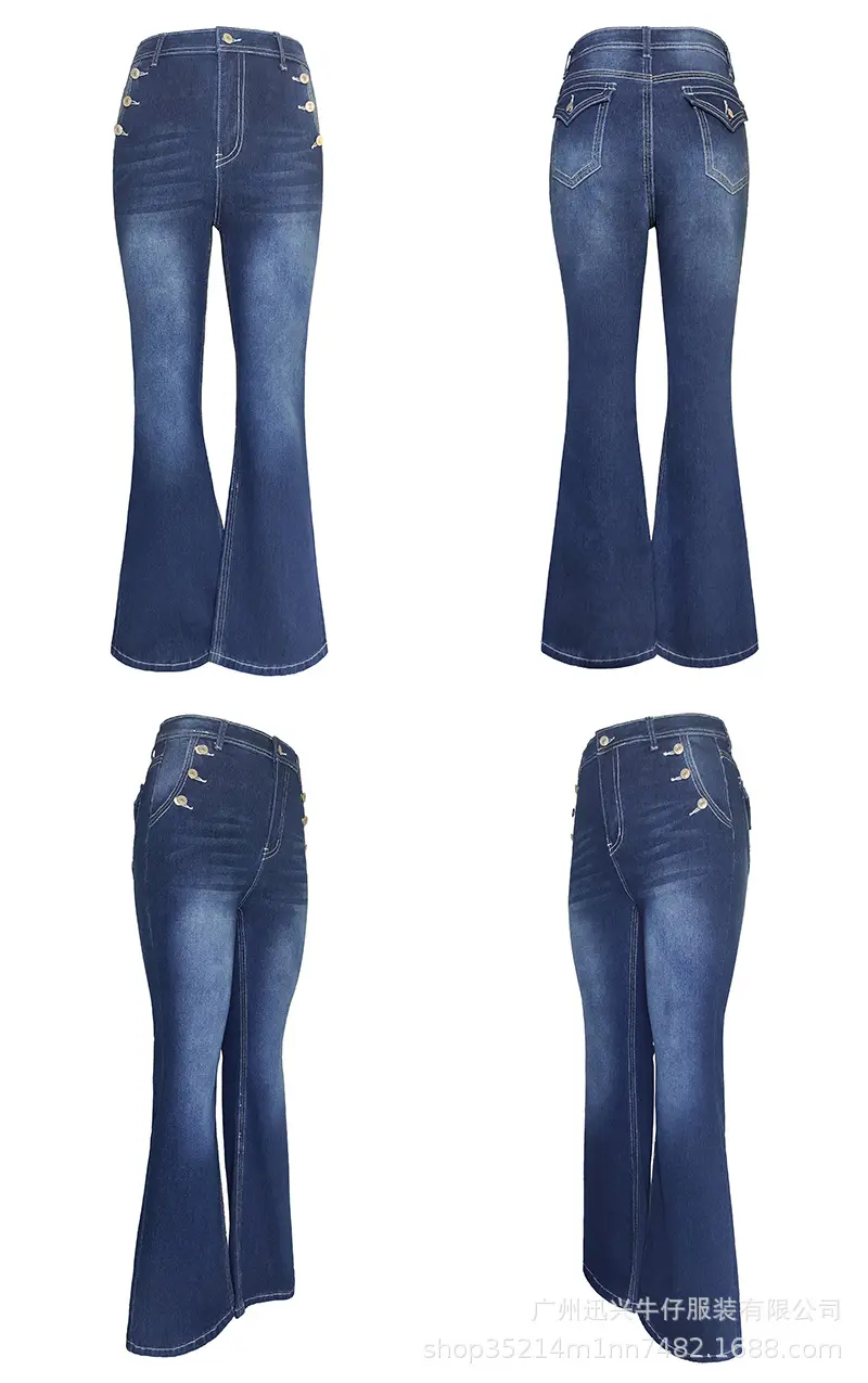 Denim Pant Women Jeans Long Flare Pants Slim Fit High Waist Straight Mom Jeans Trousers Y2k Streetwear Elegant Splice Vintage
