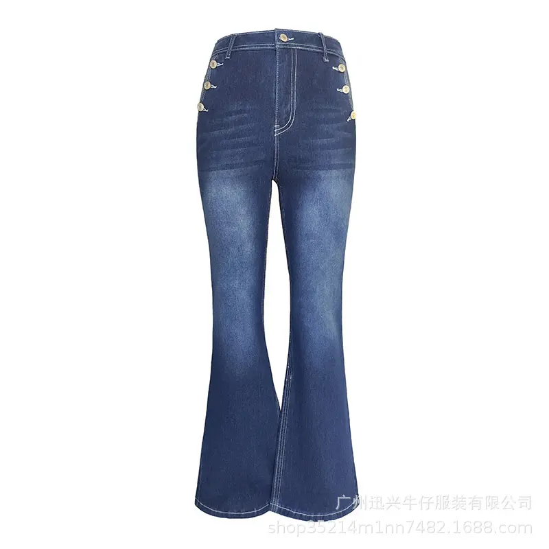 Denim Pant Women Jeans Long Flare Pants Slim Fit High Waist Straight Mom Jeans Trousers Y2k Streetwear Elegant Splice Vintage