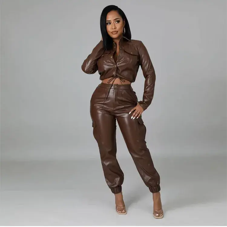 Women Pants Sets Two Piece Long Sleeve Cardigan Hidden Breasted Solid Zipper Fly Pencil Pants Slim Fit High Street Pockets