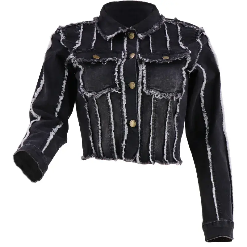 Women Jackets Single Breasted Button Denim Coats Patchwork Outerwear Cardigan Pockets Streetwear Solid Slim 2024 Spliced