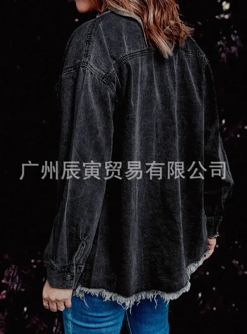 Denim Jacket Women Coats Turn Down Collar Jackets Single Breasted Jackets Solid Cardigan Outerwear Pockets Casual Loose Button