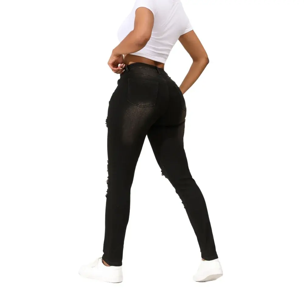 Mom Jeans Women Ankle Length Sheath Pencil Pants Slim Denim Zipper Pockets High Waist Y2k Streetwear Holes 2025 Skinny Basics