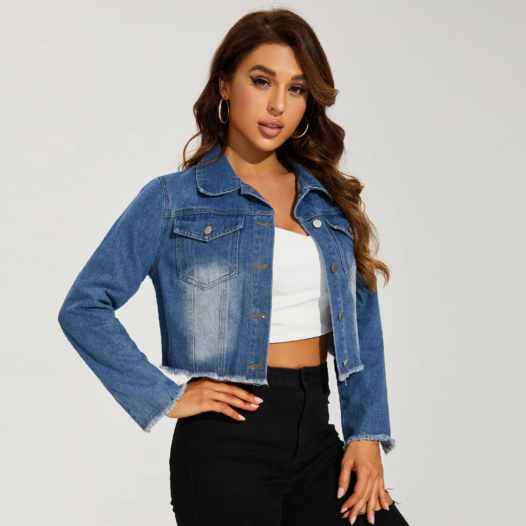 Denim Coat Women Single Breasted Y2k Streetwear Jackets Cardigan High Street Blue Slim Fit Washing Button 2025 Pockets Jacket