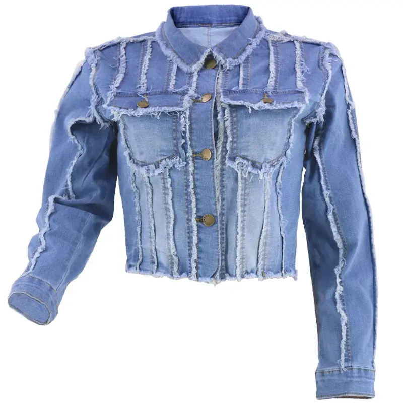 Women Jackets Single Breasted Button Denim Coats Patchwork Outerwear Cardigan Pockets Streetwear Solid Slim 2024 Spliced