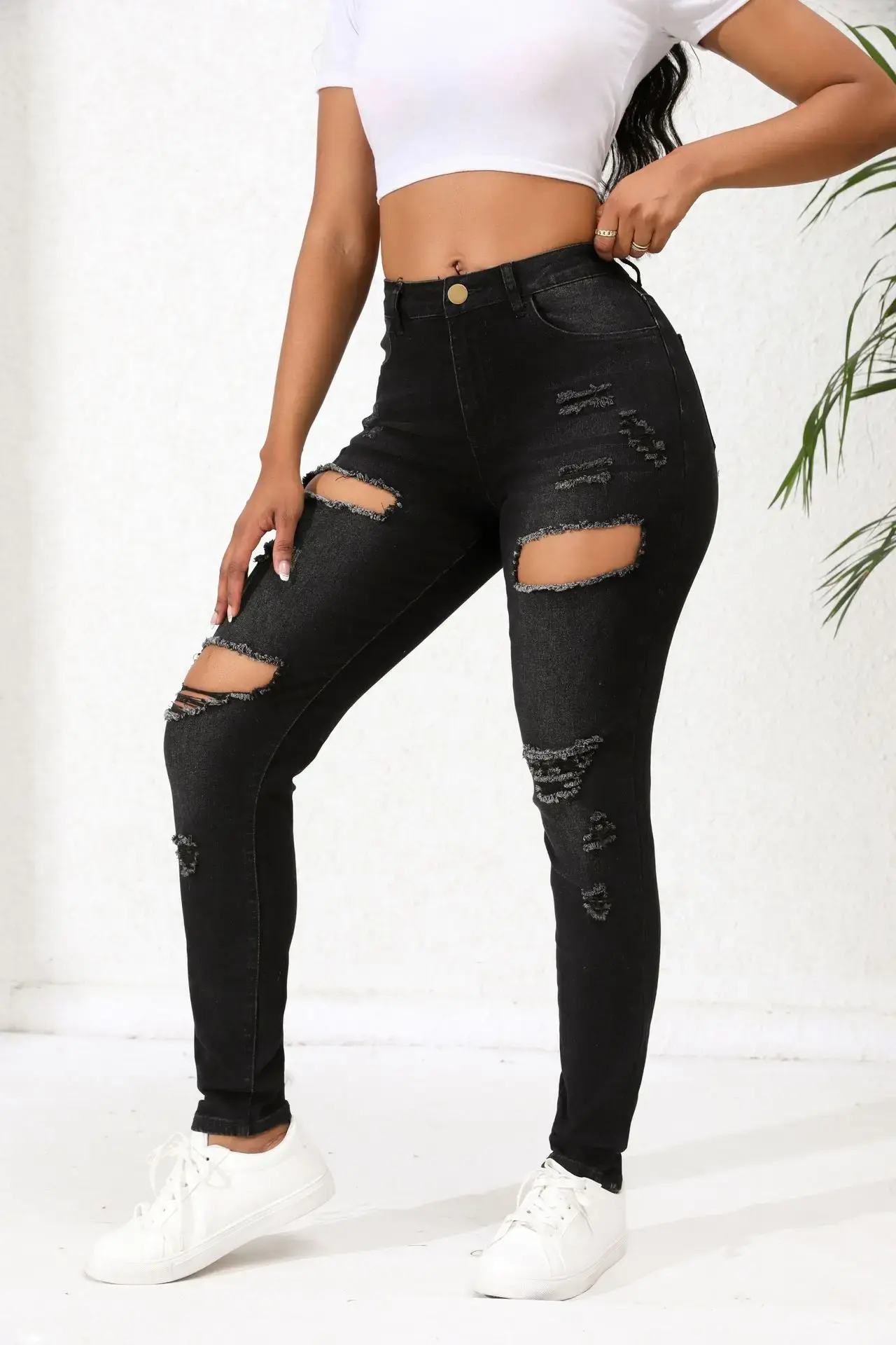 Mom Jeans Women Ankle Length Sheath Pencil Pants Slim Denim Zipper Pockets High Waist Y2k Streetwear Holes 2025 Skinny Basics