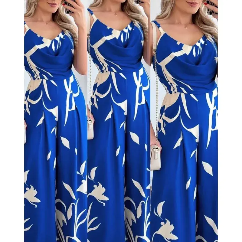 Jumpsuits Women Sexy Pullover Rompers Wide Leg Pants Ankle Length One Piece Print Loose Casual Backless Summer Party Beach