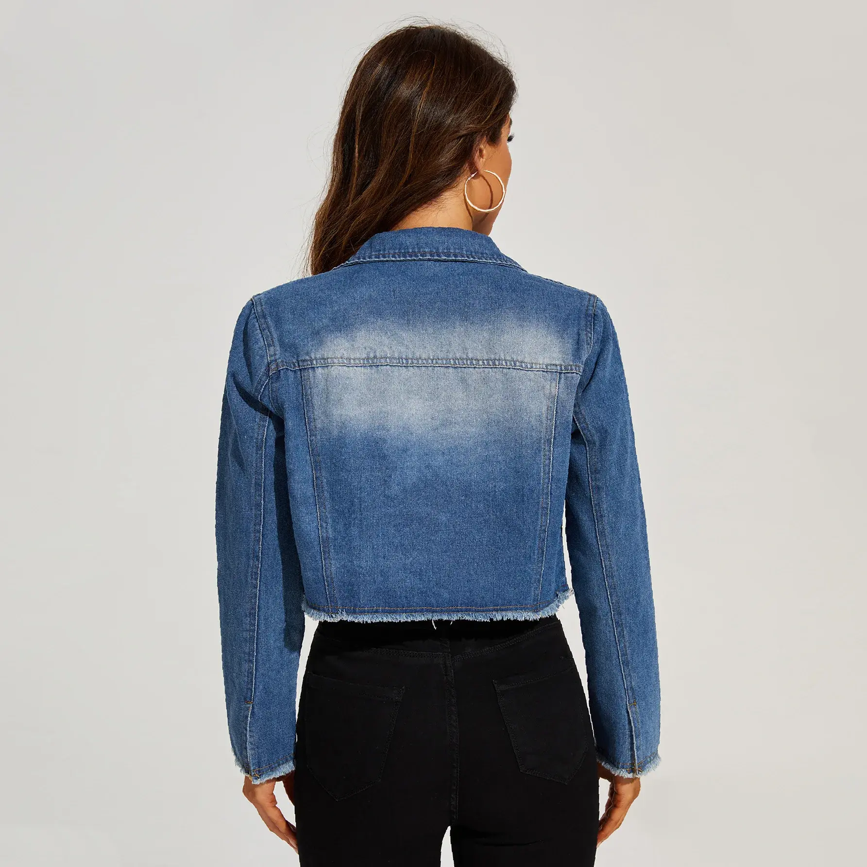 Denim Coat Women Single Breasted Y2k Streetwear Jackets Cardigan High Street Blue Slim Fit Washing Button 2025 Pockets Jacket