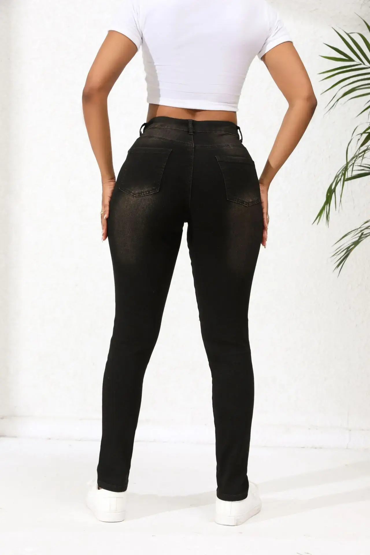 Mom Jeans Women Ankle Length Sheath Pencil Pants Slim Denim Zipper Pockets High Waist Y2k Streetwear Holes 2025 Skinny Basics