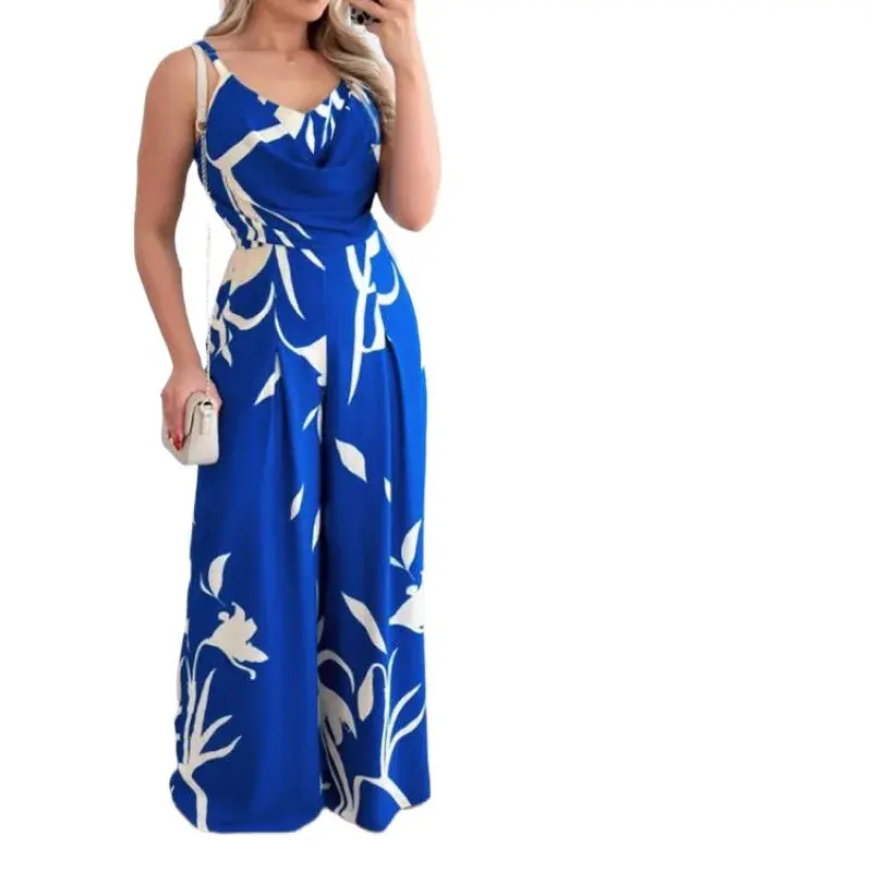 Jumpsuits Women Sexy Pullover Rompers Wide Leg Pants Ankle Length One Piece Print Loose Casual Backless Summer Party Beach