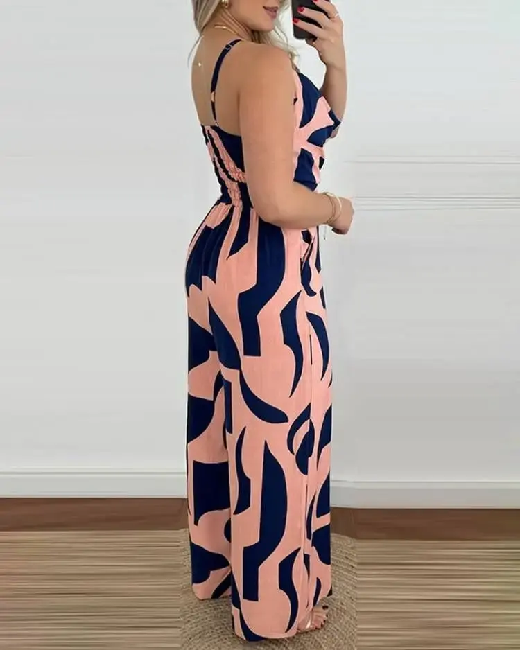 Jumpsuits Women Sexy Pullover Rompers Wide Leg Pants Ankle Length One Piece Print Loose Casual Backless Summer Party Beach