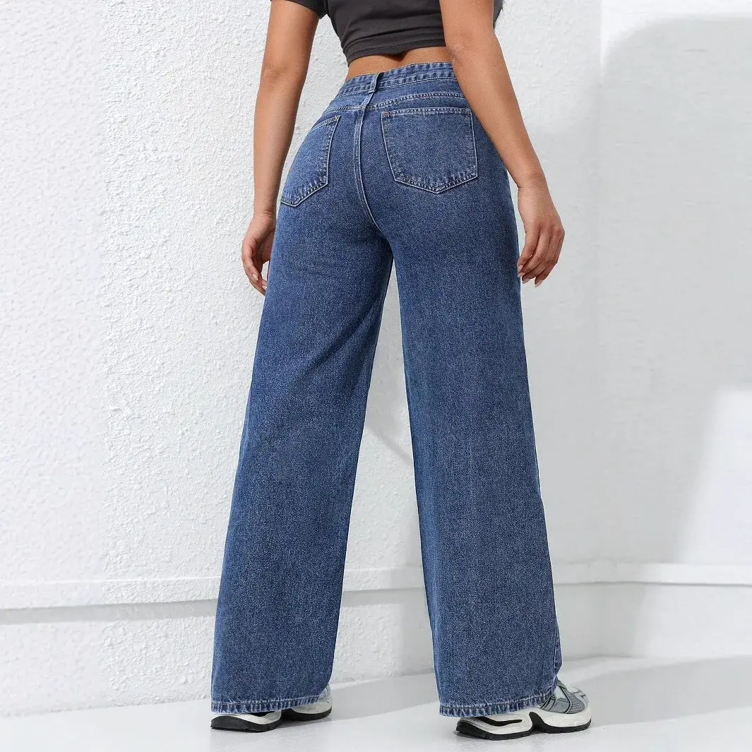 Denim Wide Leg Pants Women Mom Jeans Vintage High Waist Washed Distressed 2025 Y2k Streetwear Floor Length Straight Trousers