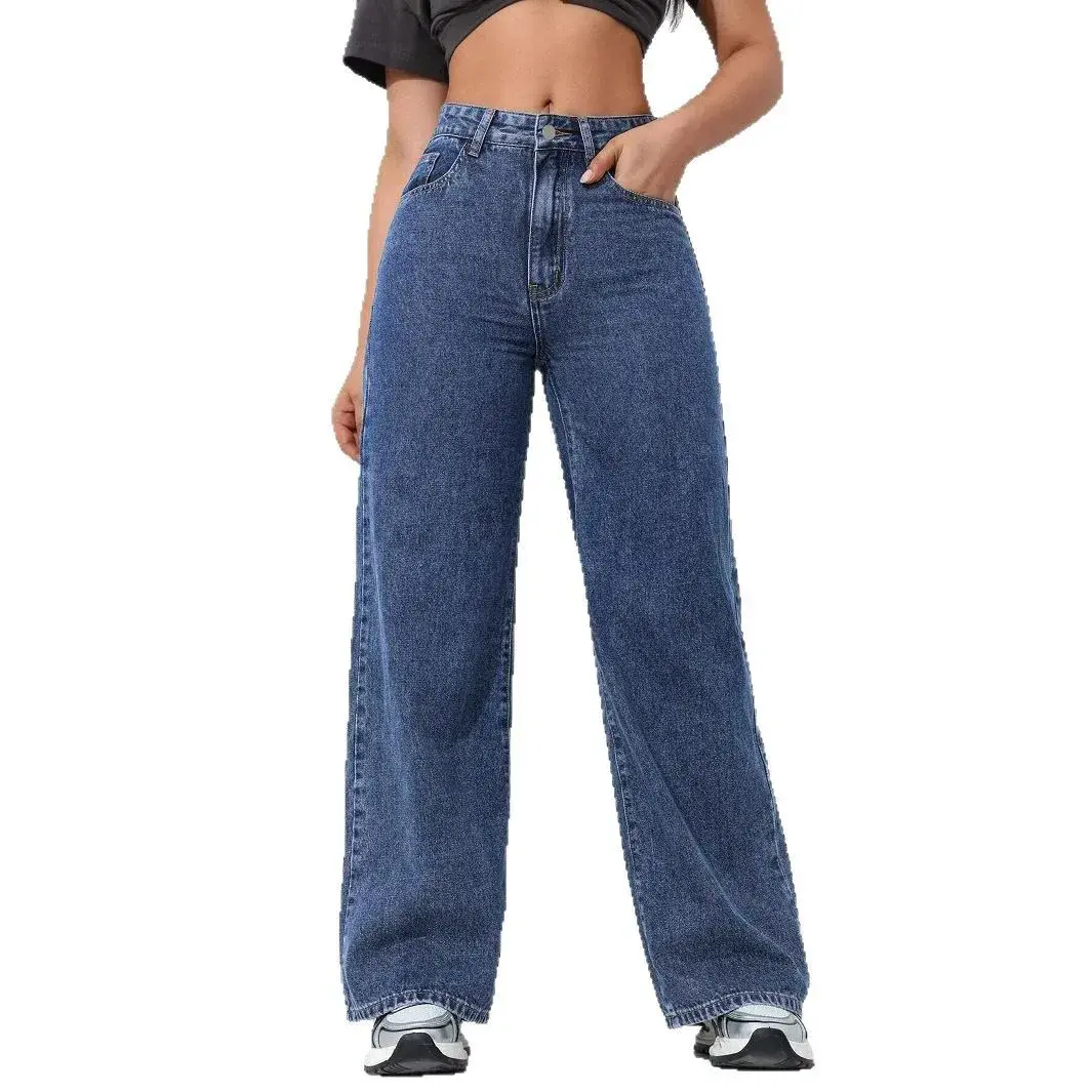 Denim Wide Leg Pants Women Mom Jeans Vintage High Waist Washed Distressed 2025 Y2k Streetwear Floor Length Straight Trousers
