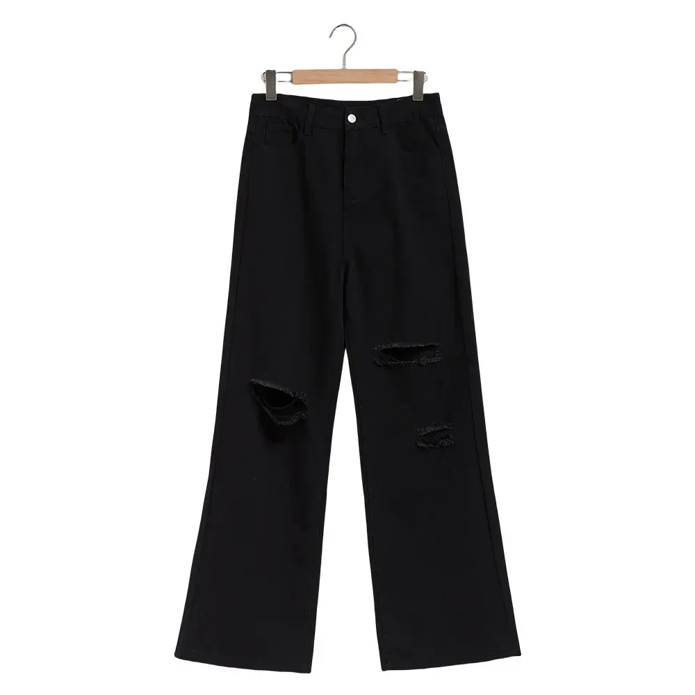 Hole Jeans Women Streetwear Wide Leg Pants High Waist Washed Pockets Button Vintage Ripped Denims Mom Y2k Straight Trousers 2025
