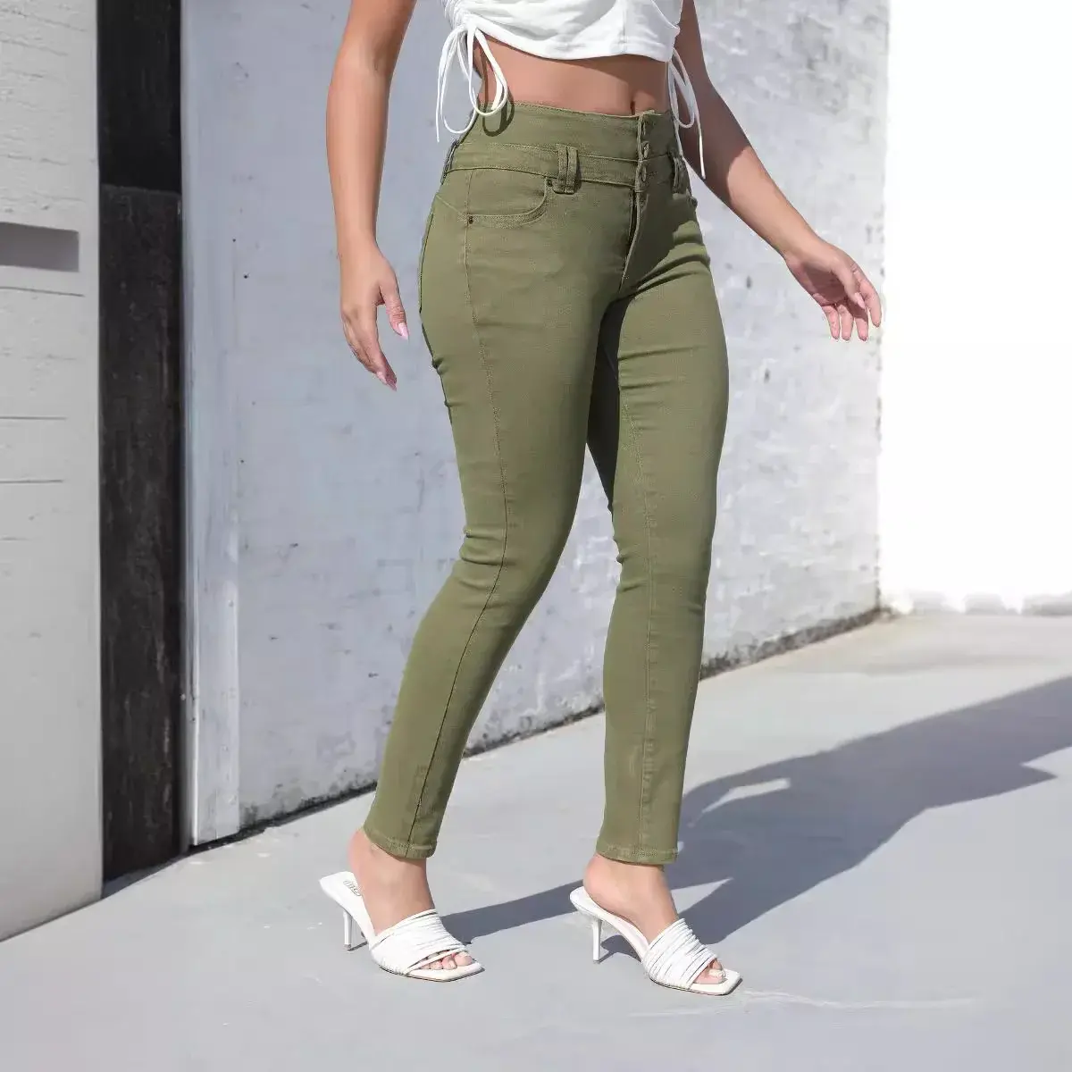 Denim Pencil Pants Women Mom Jeans Y2k Stretch High Waist Washed Buttons Vintage Skinny Ankle Length Trousers 2025 Streetwear