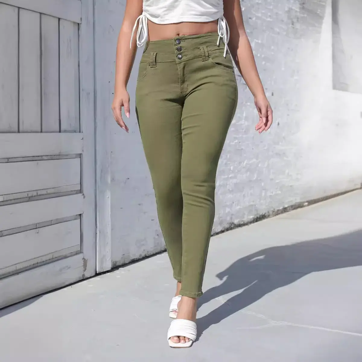 Denim Pencil Pants Women Mom Jeans Y2k Stretch High Waist Washed Buttons Vintage Skinny Ankle Length Trousers 2025 Streetwear