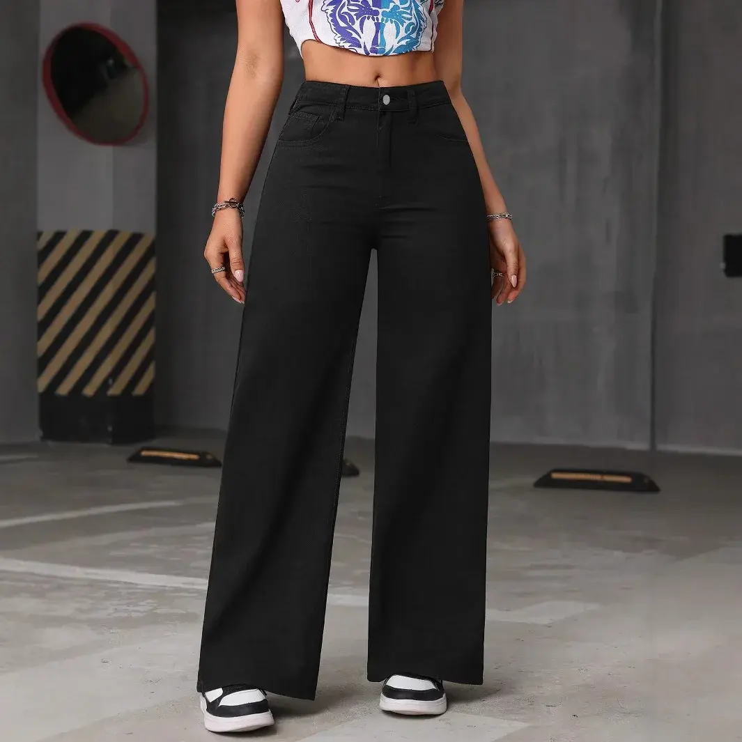 Wide Leg Pants Women Mom Jeans Streetwear High Waist Washed Distressed Floor Length Straight Trousers Vintage 2025 Y2k Denim