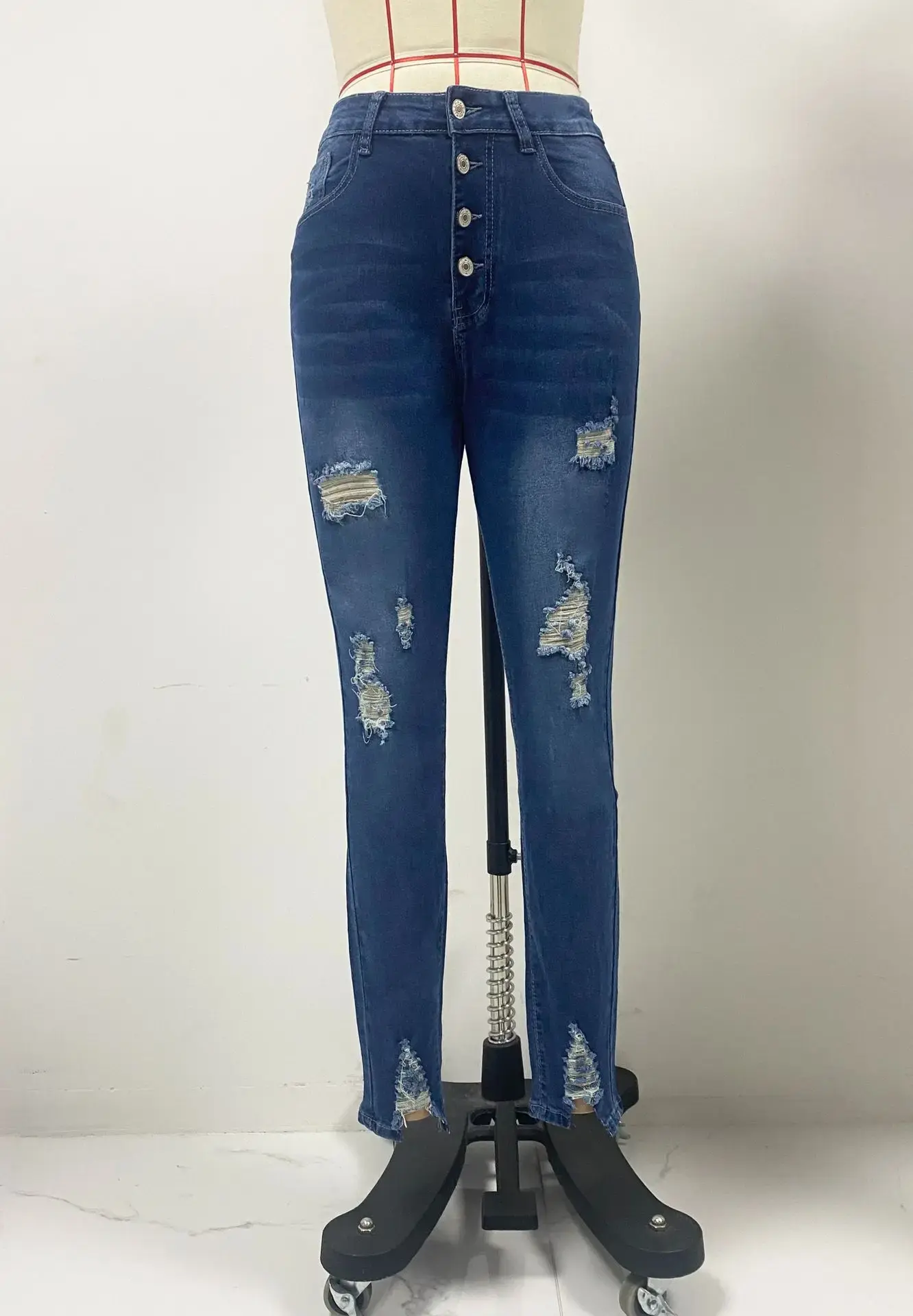 Bodycon Pencil Pants Women Jeans Ankle Length Denim Pants High Waist Mom Jeans Button Bodycon Ripped Vintage Casual Sumnmer