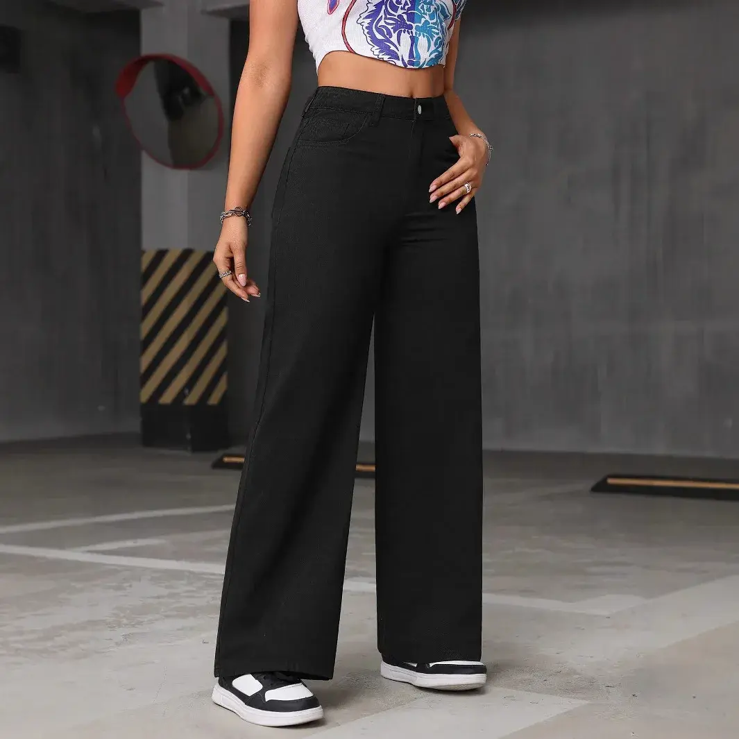 Wide Leg Pants Women Mom Jeans Streetwear High Waist Washed Distressed Floor Length Straight Trousers Vintage 2025 Y2k Denim