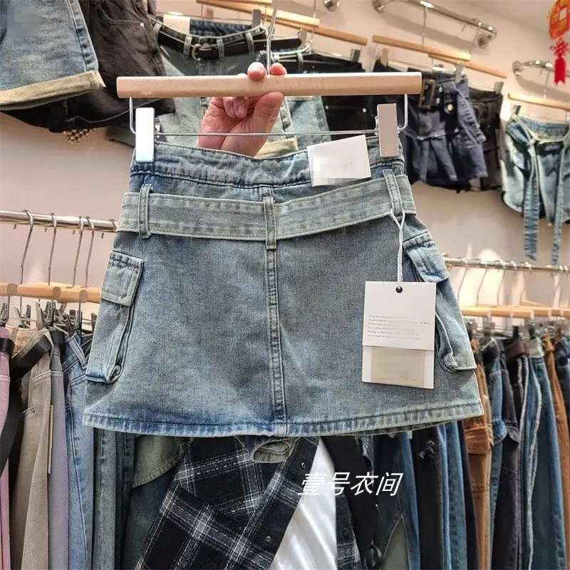 Denim Skirts Women Short Skirt A Line Slim Streetwear Hip Wrap Button High Waist Elegant Mom Jeans Y2k Party Night Summer 2025