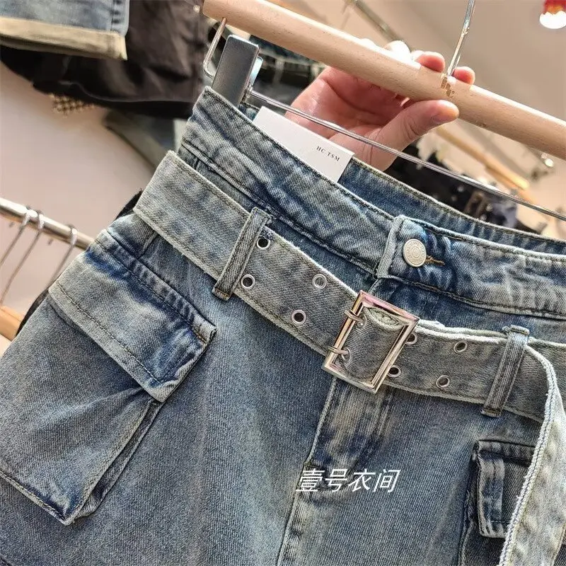 Denim Skirts Women Short Skirt A Line Slim Streetwear Hip Wrap Button High Waist Elegant Mom Jeans Y2k Party Night Summer 2025