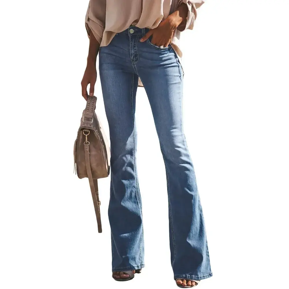 Jeans Women Boot Cut Denim Washing Flare Pants Loose Mom Pockets High Street Solid Mid Waist Zipper Fly 2025 Ankle Length