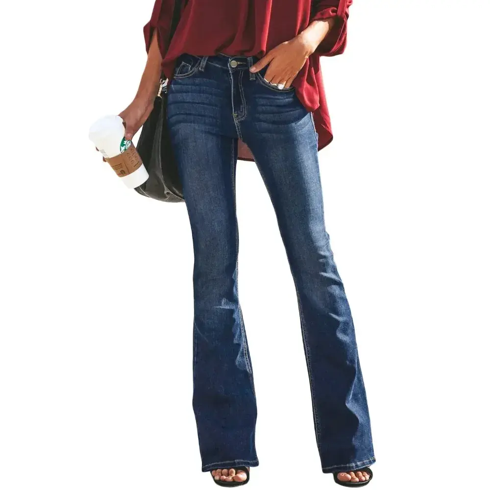Jeans Women Boot Cut Denim Washing Flare Pants Loose Mom Pockets High Street Solid Mid Waist Zipper Fly 2025 Ankle Length