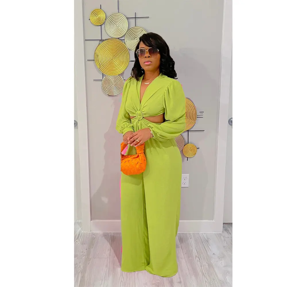Jumpsuits Long Sleeve One Piece V Neck Women Rompers Backless Sexy Overalls Solid Wide Leg Pants Pockets Spliced Full Length