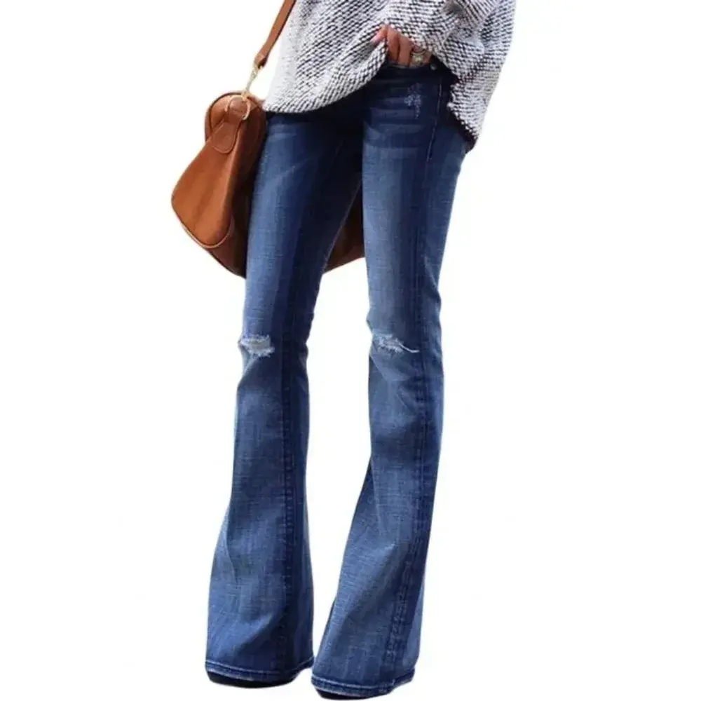 Jeans Women Boot Cut Denim Washing Flare Pants Loose Mom Pockets High Street Solid Mid Waist Zipper Fly 2025 Ankle Length