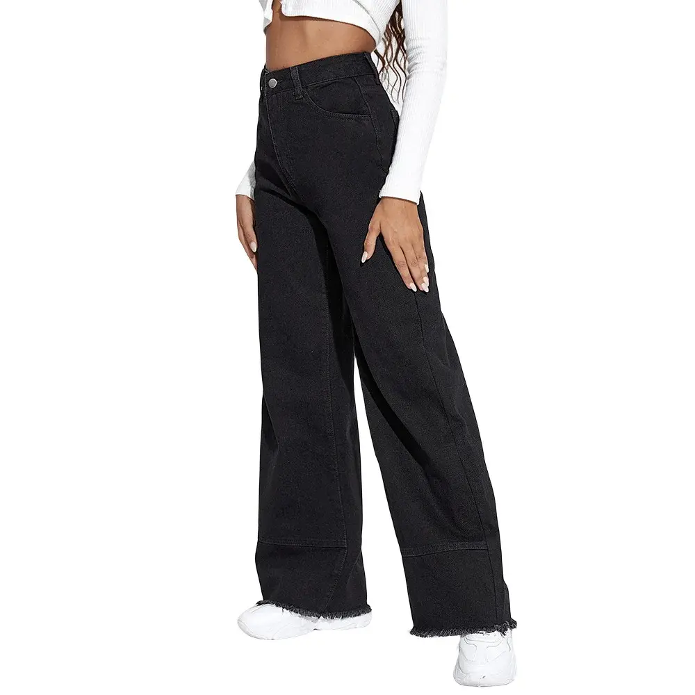 Denim Wide Leg Pants Women Mom Jeans Y2k Streetwear High Waist Distressed Washed Vintage Straight Trousers 2025 Floor Length
