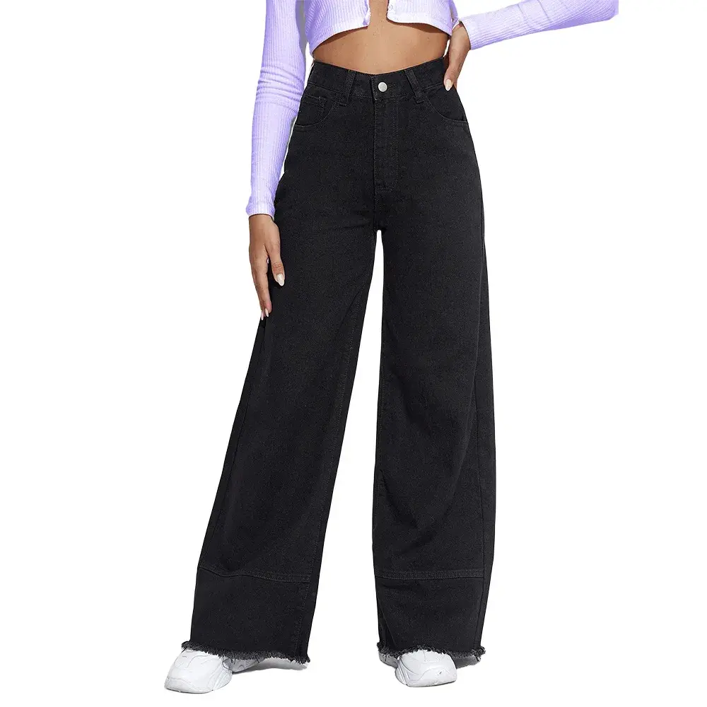 Denim Wide Leg Pants Women Mom Jeans Y2k Streetwear High Waist Distressed Washed Vintage Straight Trousers 2025 Floor Length