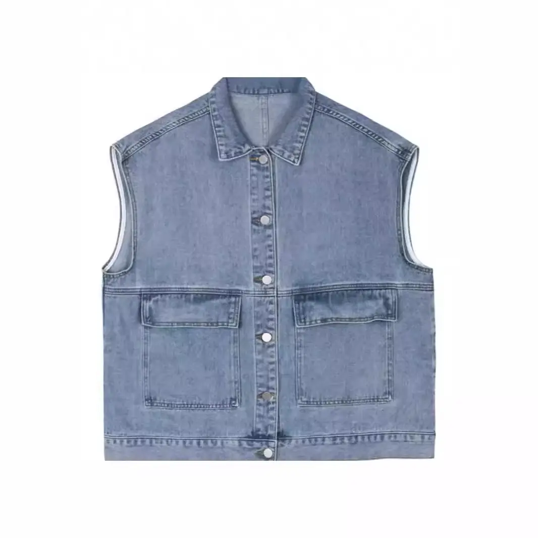 Denim Vest Jacket Women Waistcoat Sleeveless Vintage Single Breasted Turn Down Collar Coats Washed Distressed Summer Coat 2025